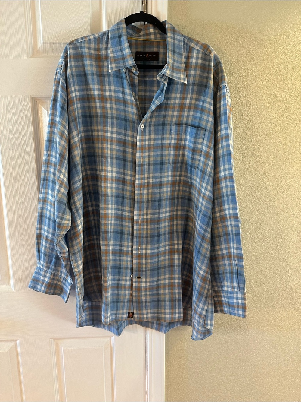 Robert Talbott Blue and Tan Plaid Button-Down Shirt